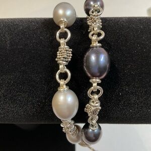 Michael Dawkins Sterling Silver Bracelet with White and Gray Pearls toggle clasp